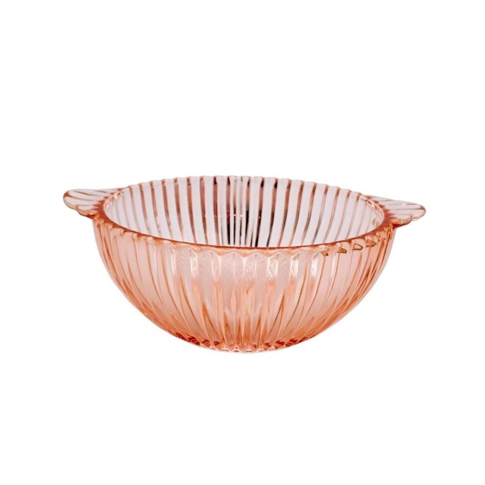 QUEEN MARY PINK Depression BOWL TWO HANDLE, LUG SOUP ANCHOR HOCKING GLASS 5⅜ Dia